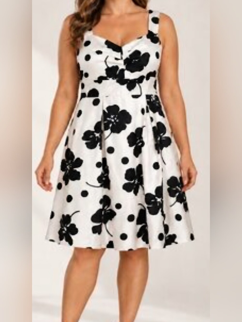 Jessica Howard Black and White Floral Polka Dot Satin Dress -Size 16W
